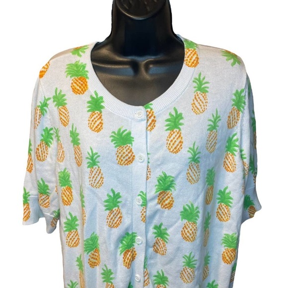 Woman Within Cotton Pineapple Short Sleeve Cardigan Sz 18/20 - Picture 2 of 7